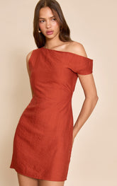 Rust Texture One Shoulder Mini Dress