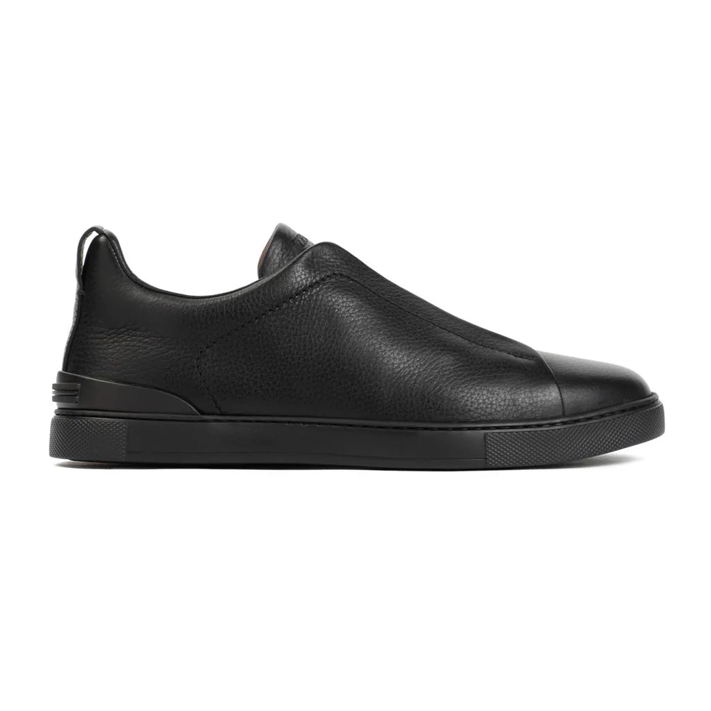 Zegna Men’s Triple Stitch™ Black Deer Leather Slip-On Sneakers – Ultra-Light Sole | Luxury Casual Footwear