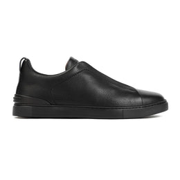 Zegna Men’s Triple Stitch™ Black Deer Leather Slip-On Sneakers – Ultra-Light Sole | Luxury Casual Footwear