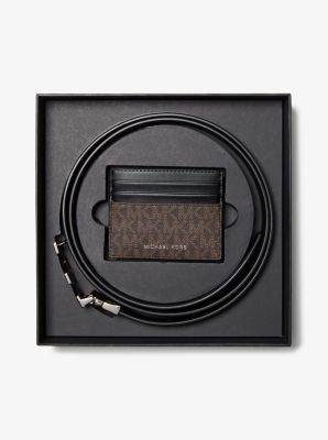 Signature Logo Card Case and Belt Gift Set