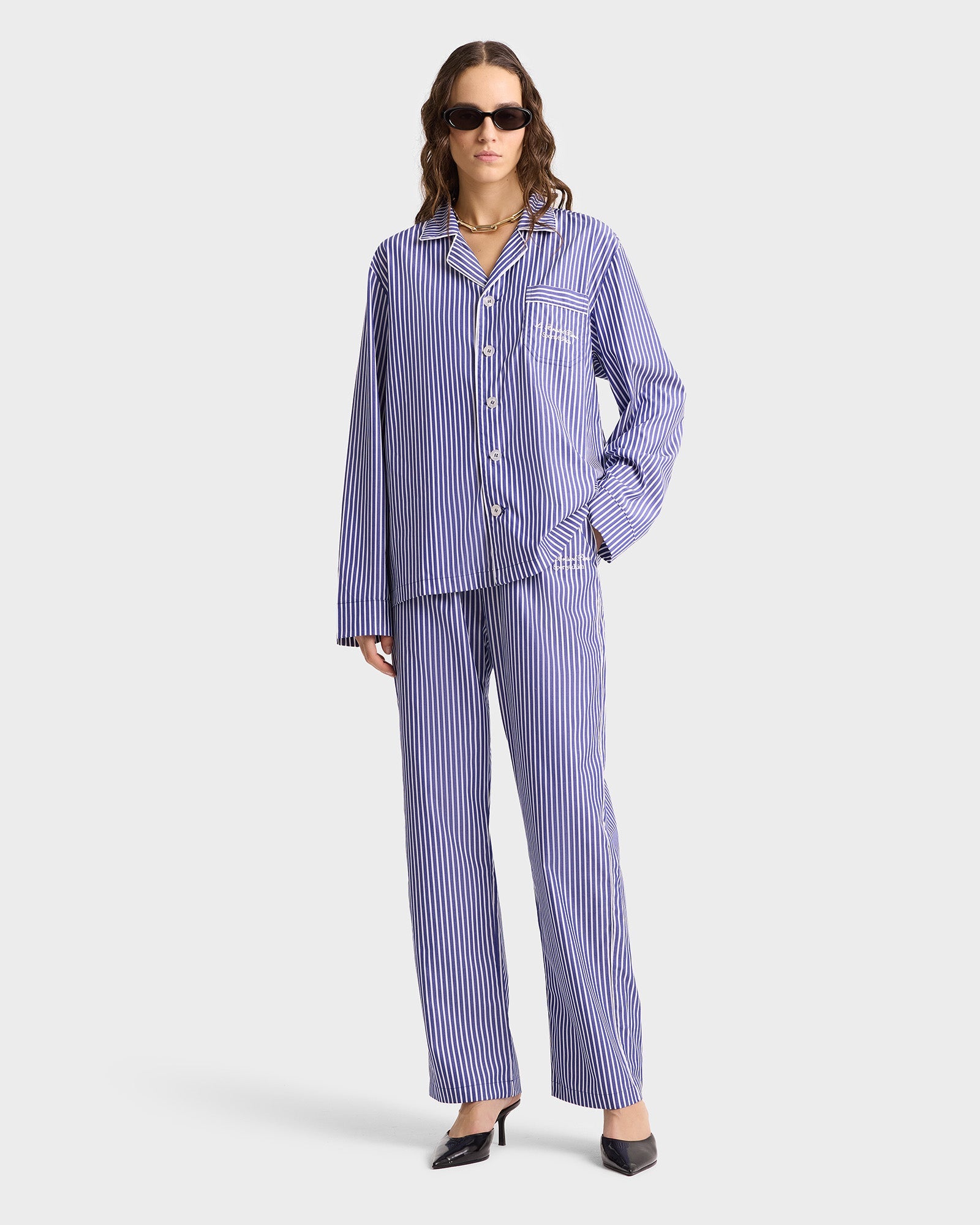 Faubourg Pyjama Top - Navy/White