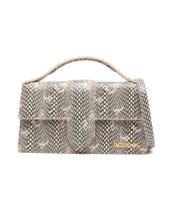 Snakeskin-effect top handle bag with flap