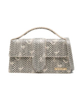 Snakeskin-effect top handle bag with flap