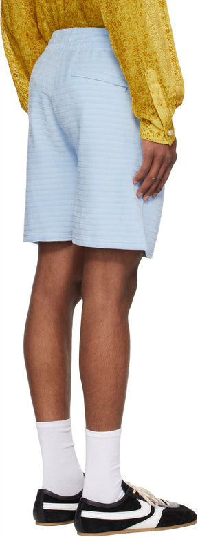 Blue Velour Stripe Shorts
