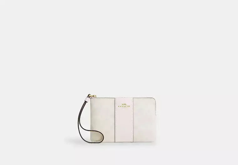 Coach Corner Zip Wristlet In Signature Canvas With Stripe - Wallets | Shop From The Mirage