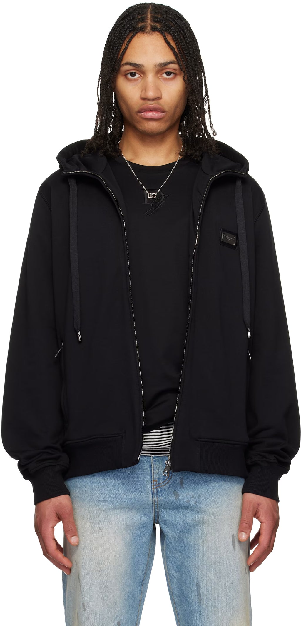 Dolce&Gabbana Black Jersey Zip-Up Hoodie