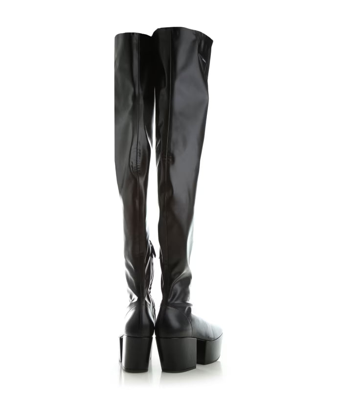 Prada Leather Platform Boots with Logo Detail