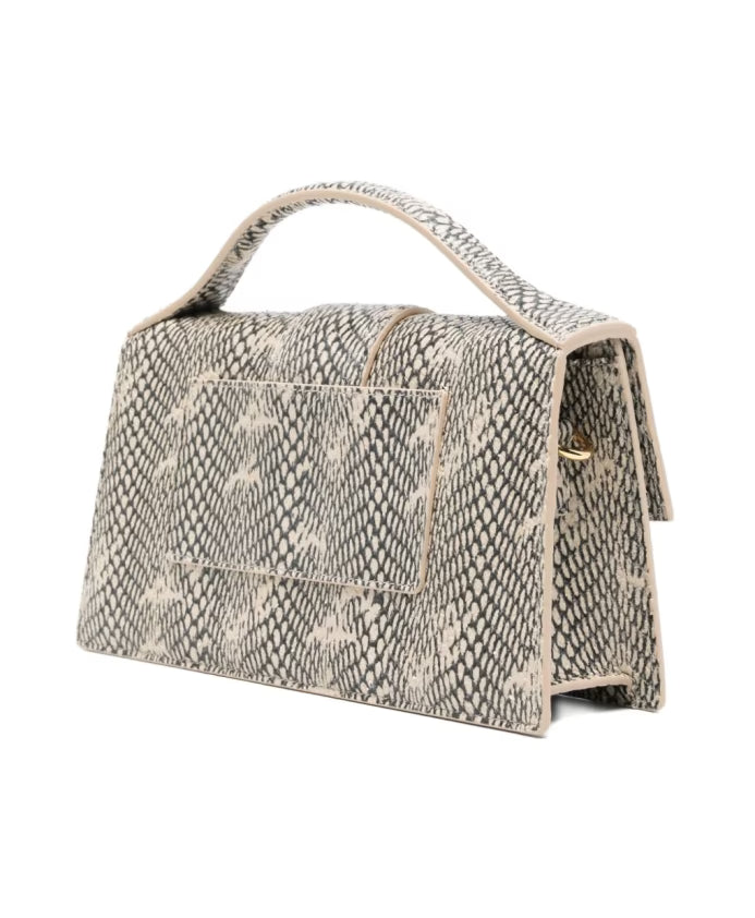 Snakeskin-effect top handle bag with flap