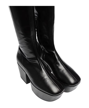 Prada Leather Platform Boots with Logo Detail