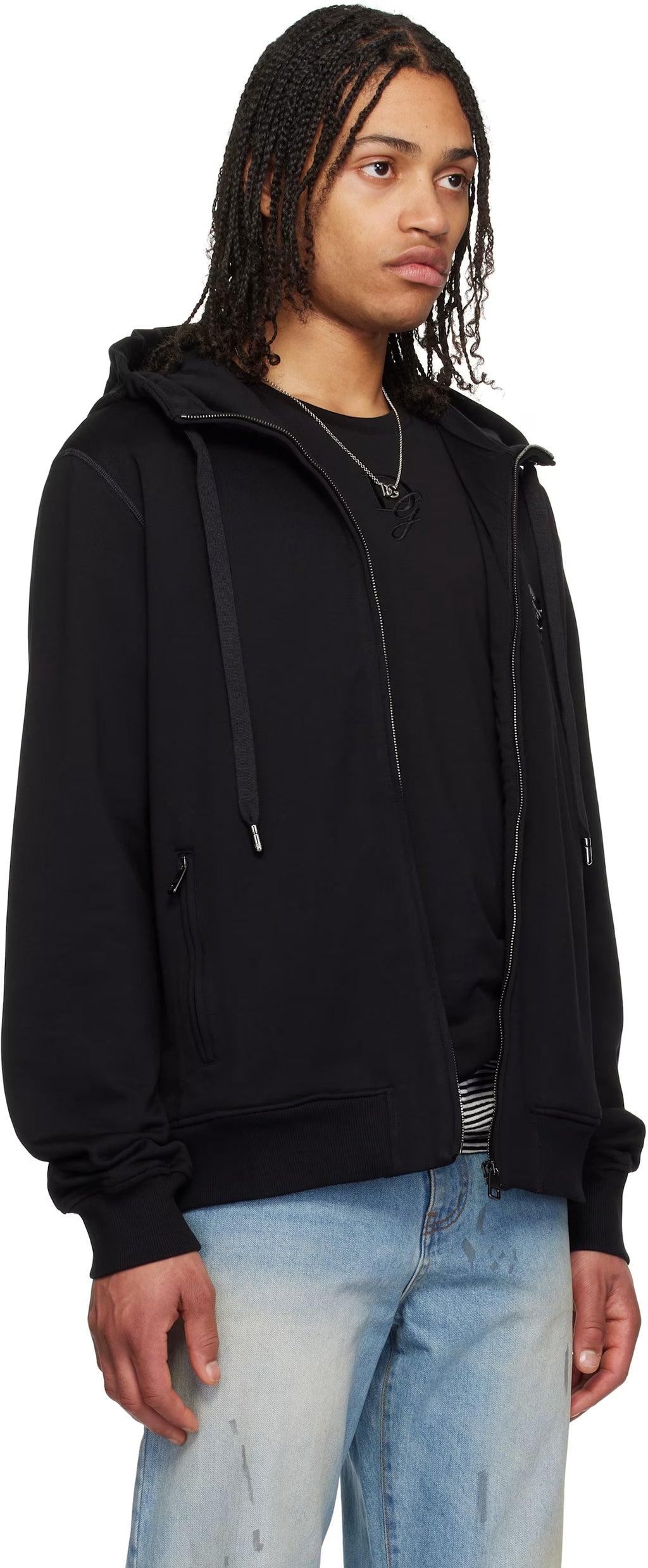 Dolce&Gabbana Black Jersey Zip-Up Hoodie