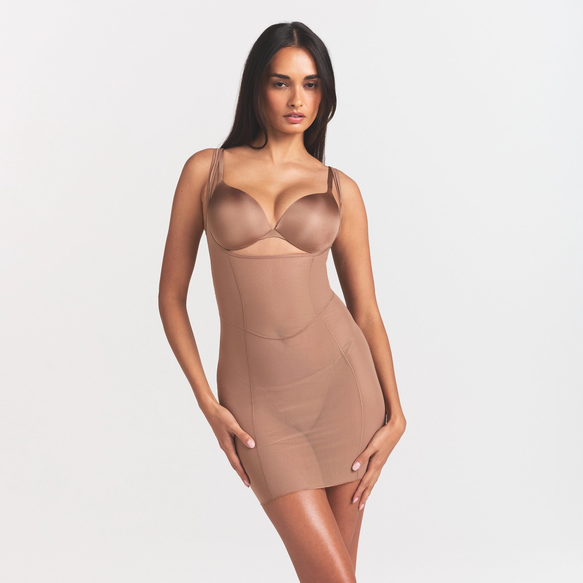 Power Mesh Shapewear Open Bust Slip Dress