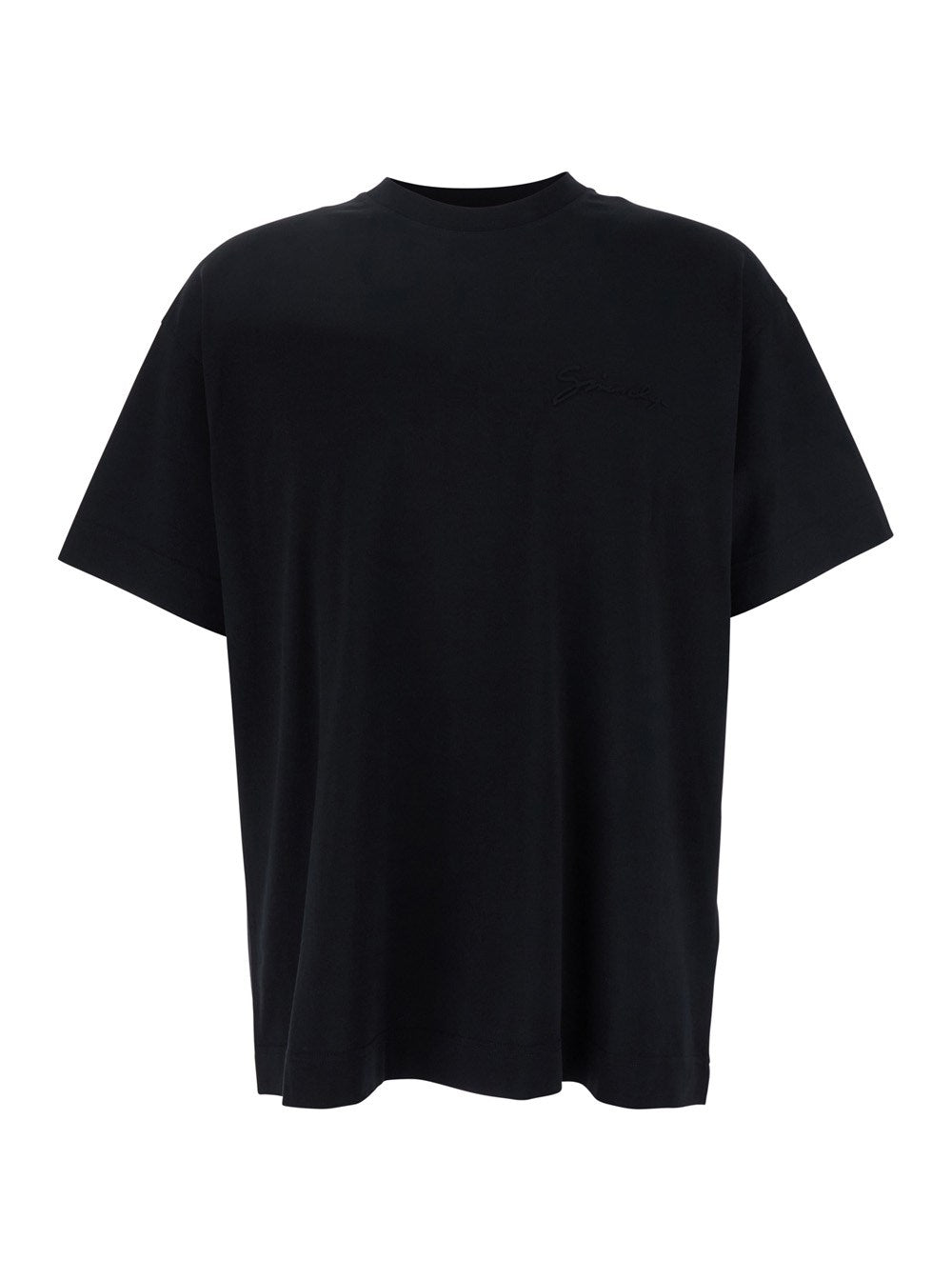Givenchy Black Crewneck T-Shirt with Embossed Logo on Front in Cotton Man