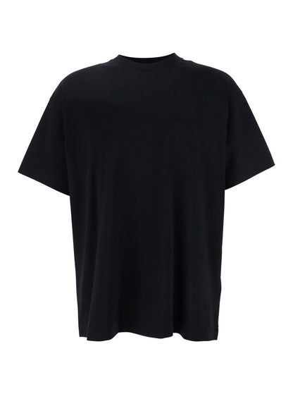 Givenchy Black Crewneck T-Shirt with Embossed Logo on Front in Cotton Man