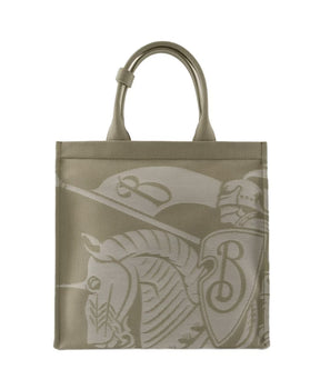 Beige Cotton Shopper Bag with Leather Lining