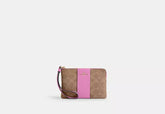 Coach Corner Zip Wristlet In Signature Canvas With Stripe - Wallets | Shop From The Mirage