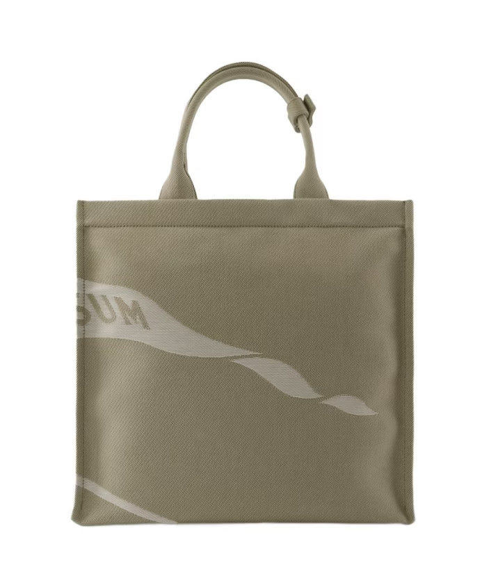 Beige Cotton Shopper Bag with Leather Lining