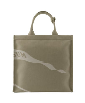 Beige Cotton Shopper Bag with Leather Lining