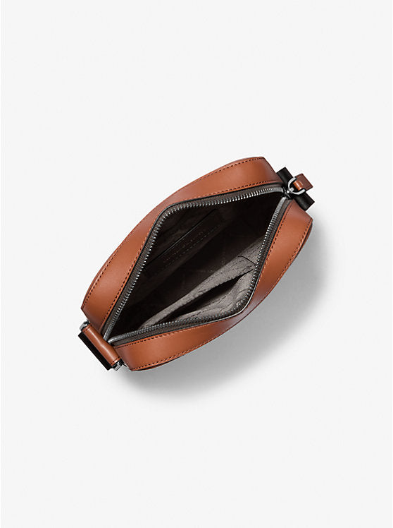 Cooper Logo Embossed Pebbled Leather Messenger Bag