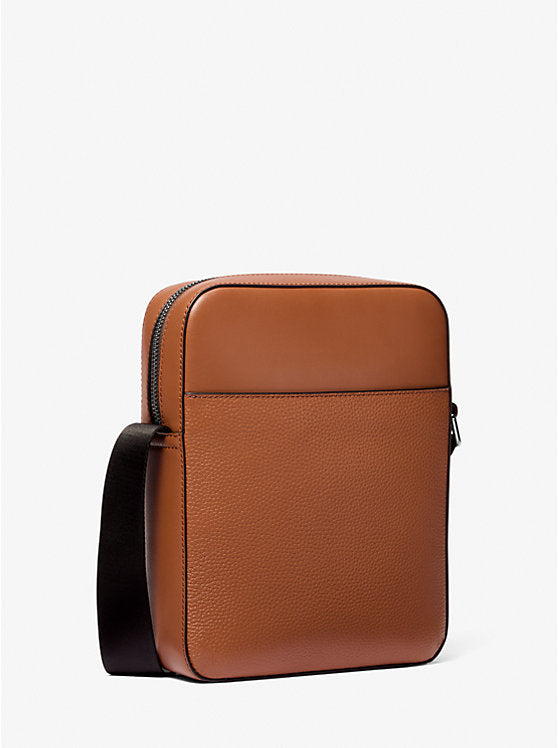 Cooper Logo Embossed Pebbled Leather Messenger Bag