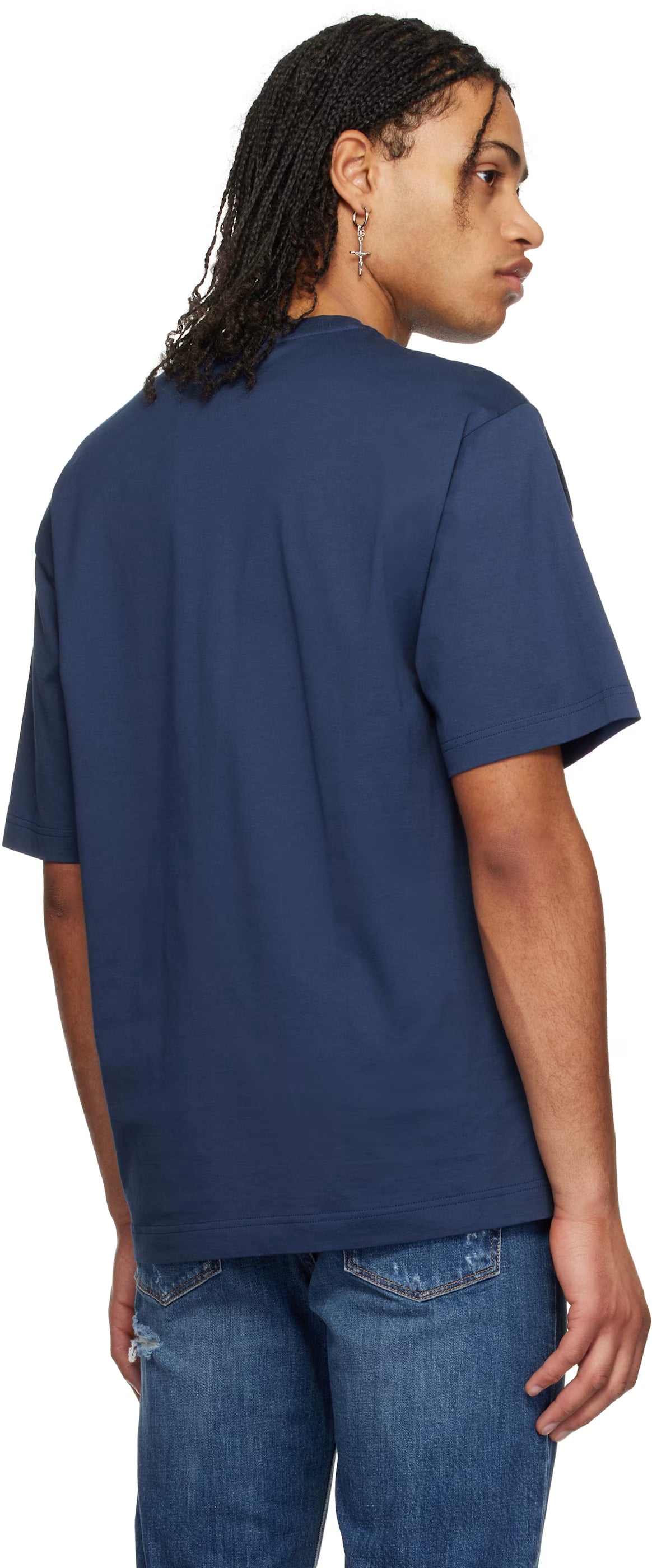 Dolce&Gabbana Navy Breast Pocket & Logo Embroidery Cotton T-shirt