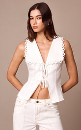 White Lace Trim Detail Tie Up Blouse
