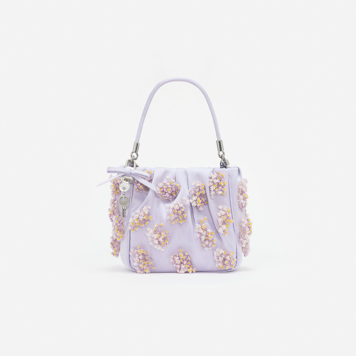 Lilac Satin Floral Beaded Tote Bag