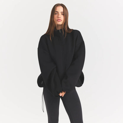 Neoprene Outerwear Oversized Mock Neck Jacket