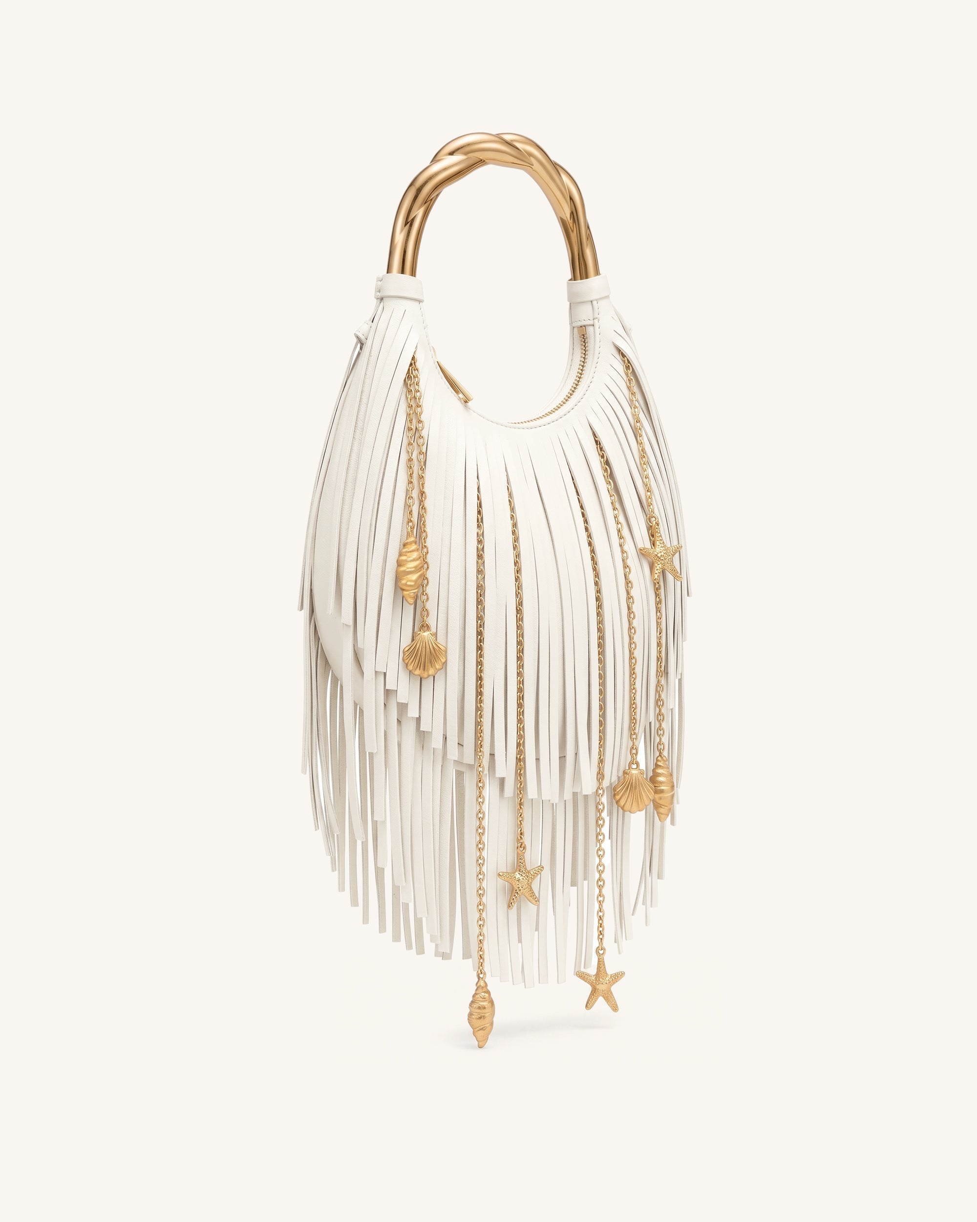 Chloe Metal Handle Fringe Top Handbag - Off White