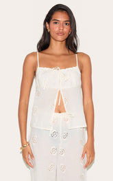 White Broderie Swirl Detail Floaty Top