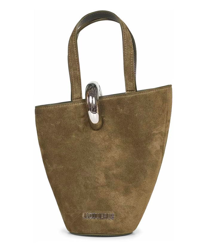 Khaki Suede Mini Bucket Bag