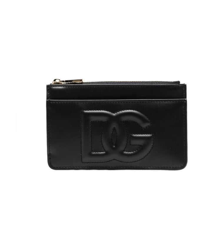 Black Leather Clutch Wallet with Logo
