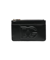 Black Leather Clutch Wallet with Logo