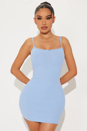 Be Sweet Ribbed Mini Dress - Blue