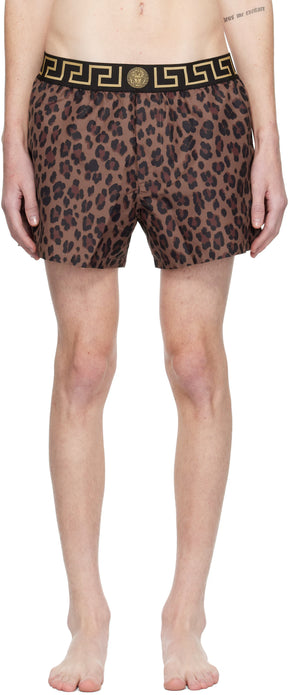 Versace Underwear Brown Leopard All Over Print Swim Shorts