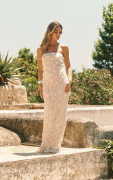 Cream Textured Lined Bandeau Maxi Dress