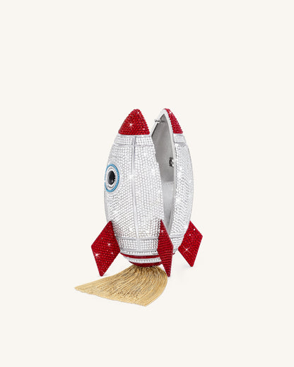 Rocket Shape Faux Crystal Clutch - Silver