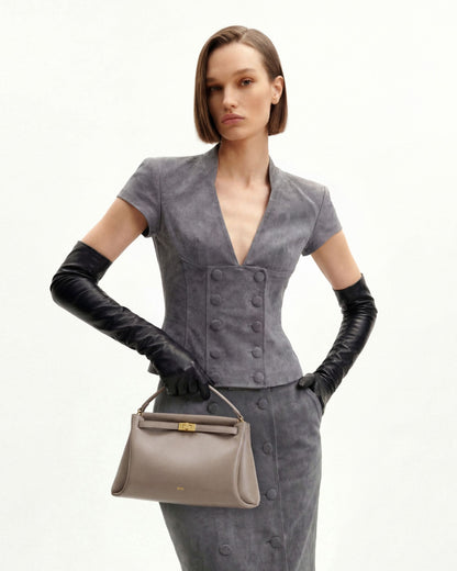 Carmen Top Handle Bag - Dark Brown Croc