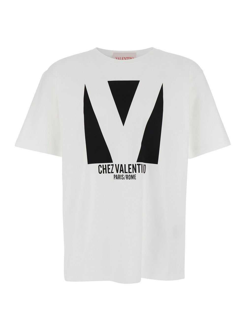 Valentino 'Chez' White Crewneck T-Shirt with Maxi Logo Print on the Front in Cotton Man