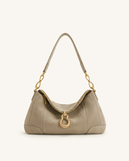 Jayla Faux Suede Metal Pendant Embellished Shoulder Bag - Brown