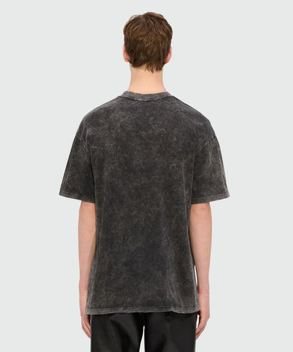 Black marbled jersey T-shirt with oversized fit, crew neck, and straight hem, shown from the back.