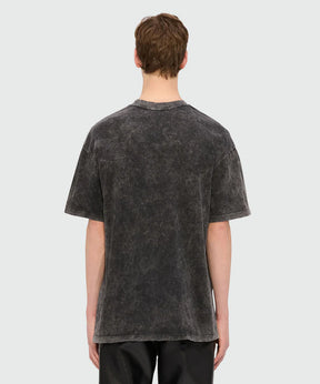 Black marbled jersey T-shirt with oversized fit, crew neck, and straight hem, shown from the back.