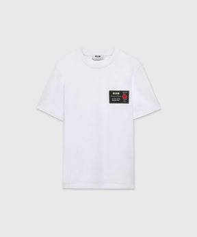 White crew-neck cotton jersey T-shirt with MSGM Ready to Dream patch on the chest, regular fit.