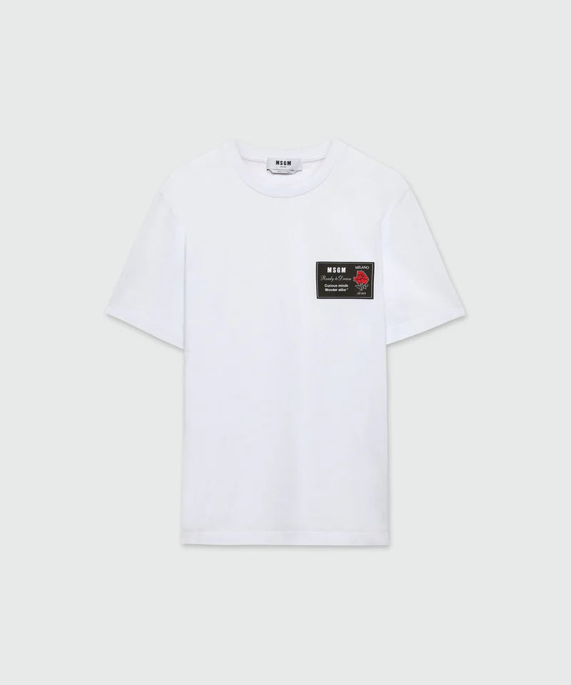 White crew-neck cotton jersey T-shirt with MSGM Ready to Dream patch on the chest, regular fit.