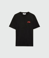 Black jersey T-shirt with 3D embroidery on the chest in regular fit, crew-neck style.