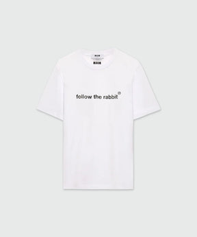 White cotton jersey T-shirt with crew-neck and 'Follow the rabbit®' print, regular fit, size M/48.