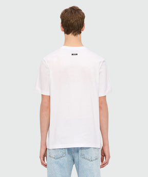 Back view of a white crew-neck cotton jersey T-shirt with MSGM logo and Follow the Rabbit print, regular fit.