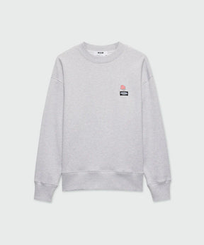 Grey melange jersey sweatshirt with MSGM Roses patch, crewneck, ribbed collar, regular fit, model wears size M/48