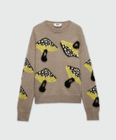 Gray brushed mohair sweater with 'Fantastic Mushroom' jacquard pattern, crewneck, oversized fit, ribbed details.