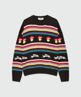 Multicolor jacquard sweater with mushroom and rabbit design, oversized fit, wool blend knit