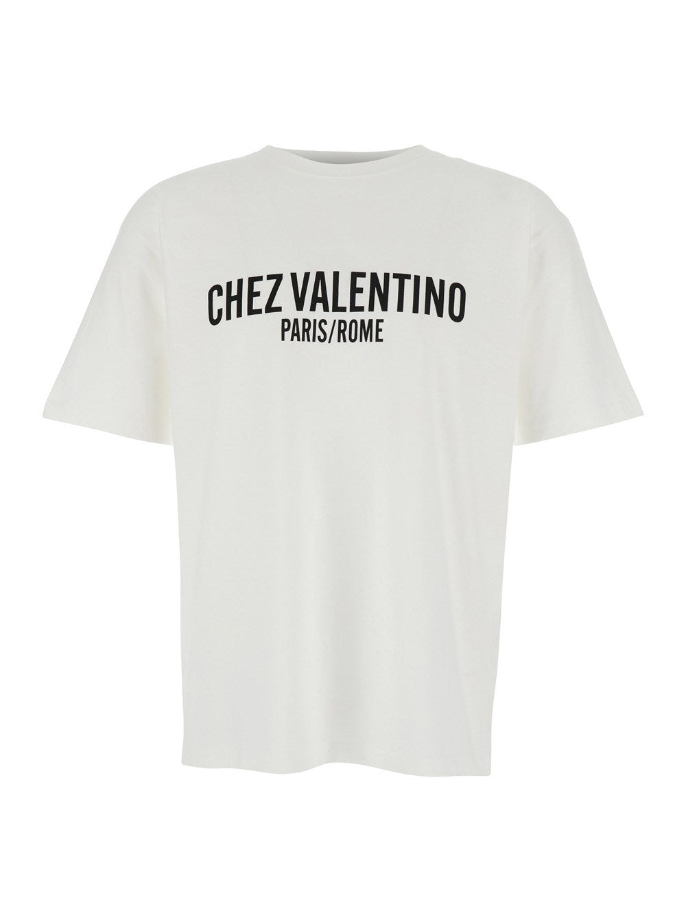Valentino 'Chez' White Crewneck T-Shirt with Maxi Logo Print on the Front in Cotton Man